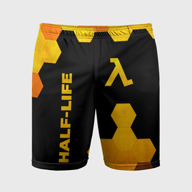 Мужские шорты спортивные с принтом Half Life   gold gradient: надпись, символ ,  |  | 