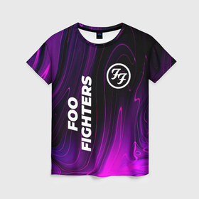 Женская футболка 3D с принтом Foo Fighters violet plasma , 100% полиэфир ( синтетическое хлопкоподобное полотно) | прямой крой, круглый вырез горловины, длина до линии бедер | 
