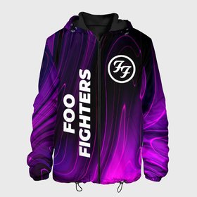 Мужская куртка 3D с принтом Foo Fighters violet plasma , ткань верха — 100% полиэстер, подклад — флис | прямой крой, подол и капюшон оформлены резинкой с фиксаторами, два кармана без застежек по бокам, один большой потайной карман на груди. Карман на груди застегивается на липучку | 