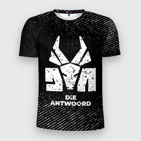 Мужская футболка 3D Slim с принтом Die Antwoord с потертостями на темном фоне в Кировске, 100% полиэстер с улучшенными характеристиками | приталенный силуэт, круглая горловина, широкие плечи, сужается к линии бедра | 