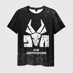 Мужская футболка 3D с принтом Die Antwoord с потертостями на темном фоне , 100% полиэфир | прямой крой, круглый вырез горловины, длина до линии бедер | Тематика изображения на принте: 