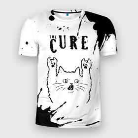 Мужская футболка 3D Slim с принтом The Cure рок кот на светлом фоне в Петрозаводске, 100% полиэстер с улучшенными характеристиками | приталенный силуэт, круглая горловина, широкие плечи, сужается к линии бедра | Тематика изображения на принте: 