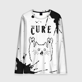 Мужской лонгслив 3D с принтом The Cure рок кот на светлом фоне в Петрозаводске, 100% полиэстер | длинные рукава, круглый вырез горловины, полуприлегающий силуэт | Тематика изображения на принте: 