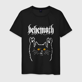 Мужская футболка хлопок с принтом Behemoth rock cat в Курске, 100% хлопок | прямой крой, круглый вырез горловины, длина до линии бедер, слегка спущенное плечо. | 