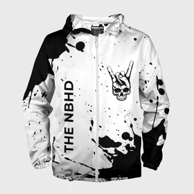 Мужская ветровка 3D с принтом The Neighbourhood и рок символ на светлом фоне в Екатеринбурге, 100% полиэстер | подол и капюшон оформлены резинкой с фиксаторами, два кармана без застежек по бокам, один потайной карман на груди | 