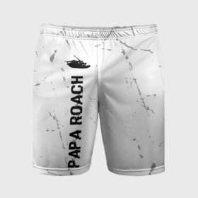 Мужские шорты спортивные с принтом Papa Roach glitch на светлом фоне: по вертикали ,  |  | 