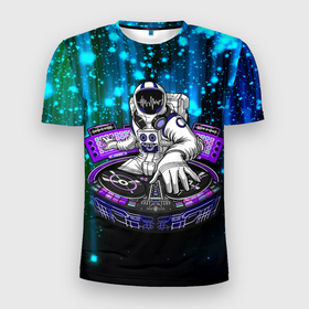 Мужская футболка 3D Slim с принтом Space DJ   neon starfall в Екатеринбурге, 100% полиэстер с улучшенными характеристиками | приталенный силуэт, круглая горловина, широкие плечи, сужается к линии бедра | Тематика изображения на принте: 