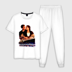 Мужская пижама хлопок с принтом Титаник Ретро Дизайн в Санкт-Петербурге, 100% хлопок | брюки и футболка прямого кроя, без карманов, на брюках мягкая резинка на поясе и по низу штанин
 | 
