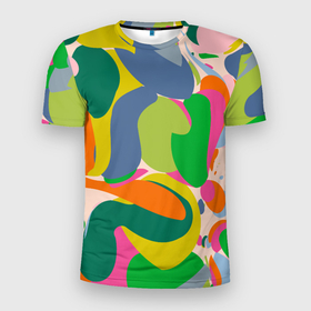 Мужская футболка 3D Slim с принтом Краски абстрактные линии в Петрозаводске, 100% полиэстер с улучшенными характеристиками | приталенный силуэт, круглая горловина, широкие плечи, сужается к линии бедра | Тематика изображения на принте: 