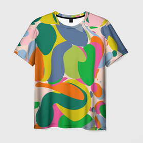 Мужская футболка 3D с принтом Краски абстрактные линии в Петрозаводске, 100% полиэфир | прямой крой, круглый вырез горловины, длина до линии бедер | Тематика изображения на принте: 