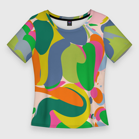Женская футболка 3D Slim с принтом Краски абстрактные линии в Петрозаводске,  |  | Тематика изображения на принте: 