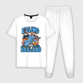 Мужская пижама хлопок с принтом Эрлинг Холанд Манчестер Сити 9 , 100% хлопок | брюки и футболка прямого кроя, без карманов, на брюках мягкая резинка на поясе и по низу штанин
 | 