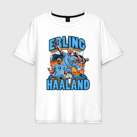 Мужская футболка хлопок Oversize с принтом Эрлинг Холанд Манчестер Сити 9 в Тюмени, 100% хлопок | свободный крой, круглый ворот, “спинка” длиннее передней части | 