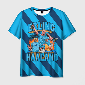 Мужская футболка 3D с принтом Эрлинг Холанд ФК Манчестер Сити 9 в Тюмени, 100% полиэфир | прямой крой, круглый вырез горловины, длина до линии бедер | 