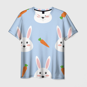 Мужская футболка 3D с принтом Зайчики и морковки , 100% полиэфир | прямой крой, круглый вырез горловины, длина до линии бедер | Тематика изображения на принте: 