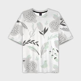 Мужская футболка oversize 3D с принтом Зайцы и растения паттерн в Санкт-Петербурге,  |  | 