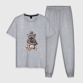 Мужская пижама хлопок с принтом Французский бульдог: лучший друг , 100% хлопок | брюки и футболка прямого кроя, без карманов, на брюках мягкая резинка на поясе и по низу штанин
 | 