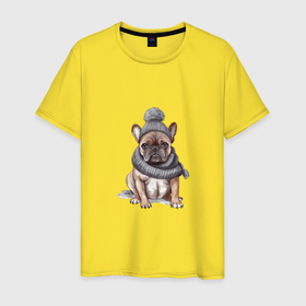 Мужская футболка хлопок с принтом Французский бульдог: лучший друг в Тюмени, 100% хлопок | прямой крой, круглый вырез горловины, длина до линии бедер, слегка спущенное плечо. | 