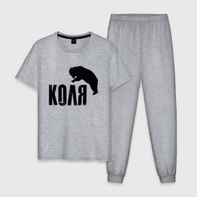 Мужская пижама хлопок с принтом Коля и медведь в Кировске, 100% хлопок | брюки и футболка прямого кроя, без карманов, на брюках мягкая резинка на поясе и по низу штанин
 | 