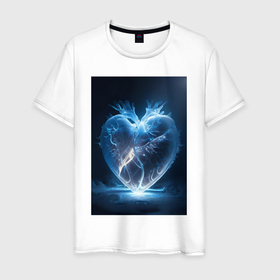 Мужская футболка хлопок с принтом Ледяное сердце   нейросеть в Кировске, 100% хлопок | прямой крой, круглый вырез горловины, длина до линии бедер, слегка спущенное плечо. | 