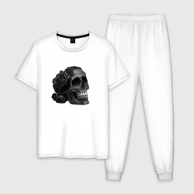 Мужская пижама хлопок с принтом Череп в чёрных розах   нейросеть в Кировске, 100% хлопок | брюки и футболка прямого кроя, без карманов, на брюках мягкая резинка на поясе и по низу штанин
 | 