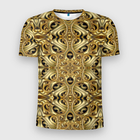 Мужская футболка 3D Slim с принтом Золотая кольчуга в Кировске, 100% полиэстер с улучшенными характеристиками | приталенный силуэт, круглая горловина, широкие плечи, сужается к линии бедра | 
