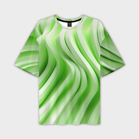 Мужская футболка oversize 3D с принтом Белые и зеленый  волны в Санкт-Петербурге,  |  | 