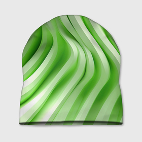 Шапка 3D с принтом Белые и зеленый  волны в Белгороде, 100% полиэстер | универсальный размер, печать по всей поверхности изделия | 