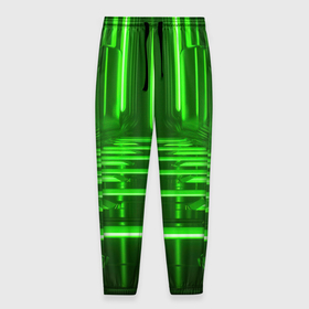 Мужские брюки 3D с принтом Зеленые световые объекты в Белгороде, 100% полиэстер | манжеты по низу, эластичный пояс регулируется шнурком, по бокам два кармана без застежек, внутренняя часть кармана из мелкой сетки | 