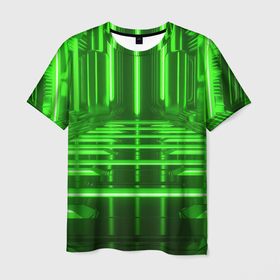 Мужская футболка 3D с принтом Зеленые световые объекты в Белгороде, 100% полиэфир | прямой крой, круглый вырез горловины, длина до линии бедер | 