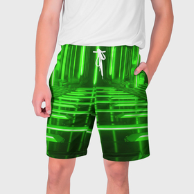 Мужские шорты 3D с принтом Зеленые световые объекты в Белгороде,  полиэстер 100% | прямой крой, два кармана без застежек по бокам. Мягкая трикотажная резинка на поясе, внутри которой широкие завязки. Длина чуть выше колен | 