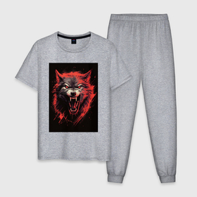 Мужская пижама хлопок с принтом Red wolf в Санкт-Петербурге, 100% хлопок | брюки и футболка прямого кроя, без карманов, на брюках мягкая резинка на поясе и по низу штанин
 | 