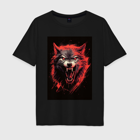 Мужская футболка хлопок Oversize с принтом Red wolf в Санкт-Петербурге, 100% хлопок | свободный крой, круглый ворот, “спинка” длиннее передней части | 
