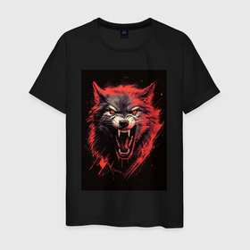 Мужская футболка хлопок с принтом Red wolf в Санкт-Петербурге, 100% хлопок | прямой крой, круглый вырез горловины, длина до линии бедер, слегка спущенное плечо. | 