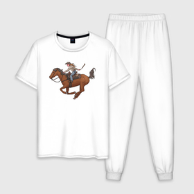 Мужская пижама хлопок с принтом Гонка на лошадке в Петрозаводске, 100% хлопок | брюки и футболка прямого кроя, без карманов, на брюках мягкая резинка на поясе и по низу штанин
 | Тематика изображения на принте: 