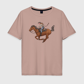 Мужская футболка хлопок Oversize с принтом Гонка на лошадке в Петрозаводске, 100% хлопок | свободный крой, круглый ворот, “спинка” длиннее передней части | Тематика изображения на принте: 
