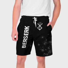 Мужские шорты 3D с принтом Berserk glitch на темном фоне: надпись, символ в Тюмени,  полиэстер 100% | прямой крой, два кармана без застежек по бокам. Мягкая трикотажная резинка на поясе, внутри которой широкие завязки. Длина чуть выше колен | 