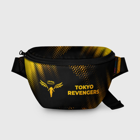 Поясная сумка 3D с принтом Tokyo Revengers   gold gradient: надпись и символ в Тюмени, 100% полиэстер | плотная ткань, ремень с регулируемой длиной, внутри несколько карманов для мелочей, основное отделение и карман с обратной стороны сумки застегиваются на молнию | 