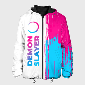 Мужская куртка 3D с принтом Demon Slayer neon gradient style: по вертикали в Ухте, ткань верха — 100% полиэстер, подклад — флис | прямой крой, подол и капюшон оформлены резинкой с фиксаторами, два кармана без застежек по бокам, один большой потайной карман на груди. Карман на груди застегивается на липучку | Тематика изображения на принте: 