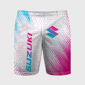 Мужские шорты спортивные с принтом Suzuki neon gradient style: надпись, символ в Курске,  |  | 