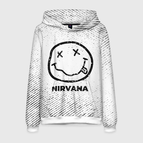 Мужская толстовка 3D с принтом Nirvana с потертостями на светлом фоне в городе Новоалтайск, 100% полиэстер | двухслойный капюшон со шнурком для регулировки, мягкие манжеты на рукавах и по низу толстовки, спереди карман-кенгуру с мягким внутренним слоем. | 