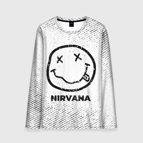 Мужской лонгслив 3D с принтом Nirvana с потертостями на светлом фоне в Рязани, 100% полиэстер | длинные рукава, круглый вырез горловины, полуприлегающий силуэт | Тематика изображения на принте: 