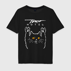 Мужская футболка хлопок Oversize с принтом Tokio Hotel rock cat в Курске, 100% хлопок | свободный крой, круглый ворот, “спинка” длиннее передней части | 