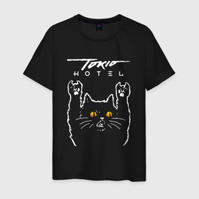 Мужская футболка хлопок с принтом Tokio Hotel rock cat в Курске, 100% хлопок | прямой крой, круглый вырез горловины, длина до линии бедер, слегка спущенное плечо. | 