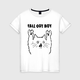 Женская футболка хлопок с принтом Fall Out Boy   rock cat в Санкт-Петербурге, 100% хлопок | прямой крой, круглый вырез горловины, длина до линии бедер, слегка спущенное плечо | 