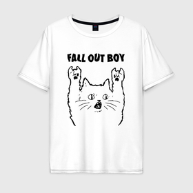 Мужская футболка хлопок Oversize с принтом Fall Out Boy   rock cat в Тюмени, 100% хлопок | свободный крой, круглый ворот, “спинка” длиннее передней части | 