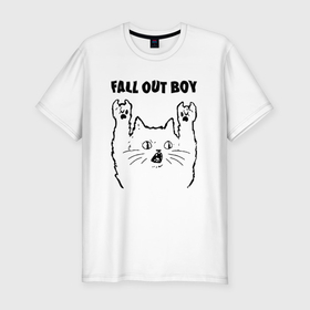 Мужская футболка хлопок Slim с принтом Fall Out Boy   rock cat в Санкт-Петербурге, 92% хлопок, 8% лайкра | приталенный силуэт, круглый вырез ворота, длина до линии бедра, короткий рукав | 