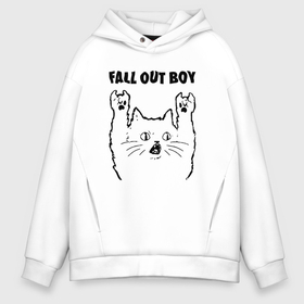 Мужское худи Oversize хлопок с принтом Fall Out Boy   rock cat в Курске, френч-терри — 70% хлопок, 30% полиэстер. Мягкий теплый начес внутри —100% хлопок | боковые карманы, эластичные манжеты и нижняя кромка, капюшон на магнитной кнопке | 