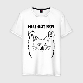 Мужская футболка хлопок с принтом Fall Out Boy   rock cat в Санкт-Петербурге, 100% хлопок | прямой крой, круглый вырез горловины, длина до линии бедер, слегка спущенное плечо. | 