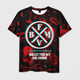 Мужская футболка 3D с принтом Bullet For My Valentine rock glitch в Екатеринбурге, 100% полиэфир | прямой крой, круглый вырез горловины, длина до линии бедер | 